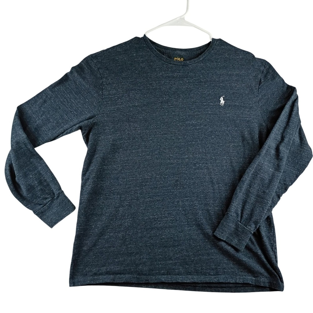 Polo Ralph Lauren T-Shirt Mens Medium Blue Heathered Long Sleeve Pony Logo